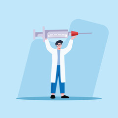 Doctor holding large syringe