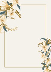 frame with lily flowers. Elegant white lily flowers with green leaves, perfect for decoration.
