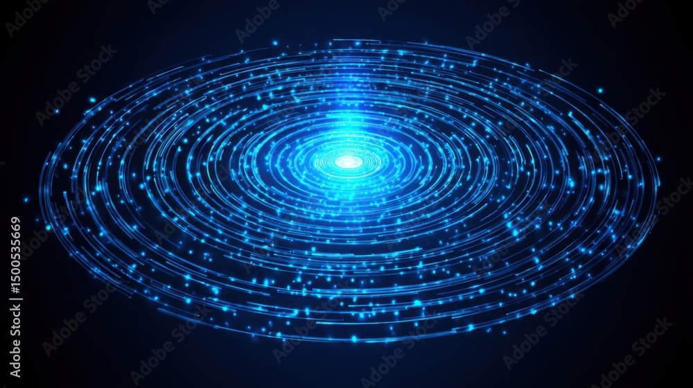 Poster a blue spiral with light trails depicting real-time ai fib phase-shift radar icon concept for detect