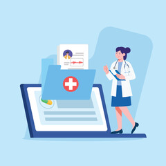 Medical Record on Laptop with Doctor