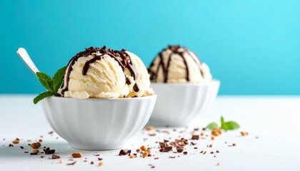 vanilla ice cream at blow with chocolate topping