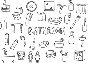 Bathroom element hand drawn outline collection