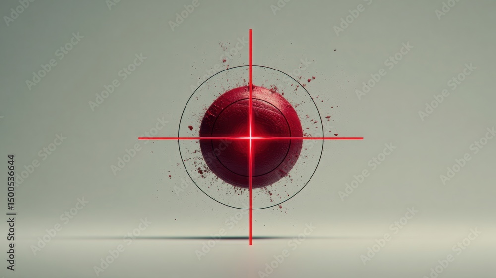Poster red ball with a cross symbolizing verification of strategic alignment and reconfirmation of scope in