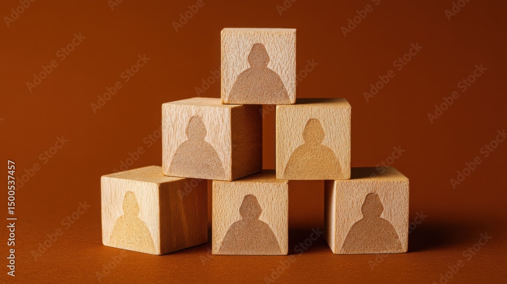 Poster wooden blocks being stacked to form a hierarchical structure symbolizing task management and organiz