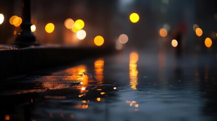Blurred Street Lights Reflecting on a Rainy Night