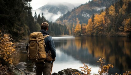 Hiking through vibrant fall foliage as a passionate tourist.