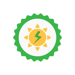 Clean energy stamp featuring a sun and lightning bolt, symbolizing renewable solar power and sustainable electricity.