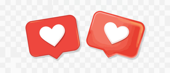 Two Red Speech Bubbles with White Hearts Social Media Icons