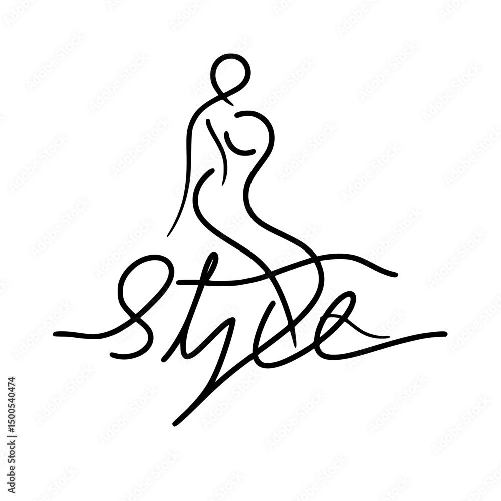 Poster abstract drawing of a couple above the word 