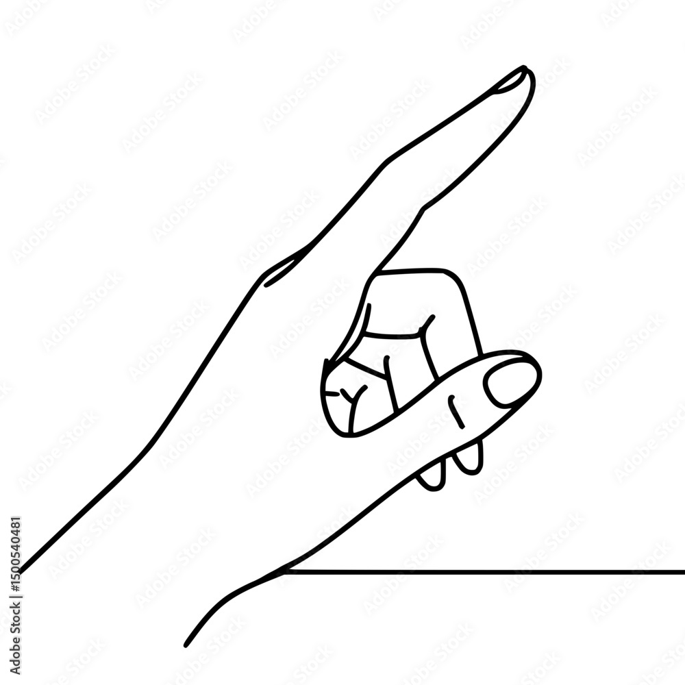 Poster outline of a hand gesture pointing with fingers over a flat surface - concept of single line outline