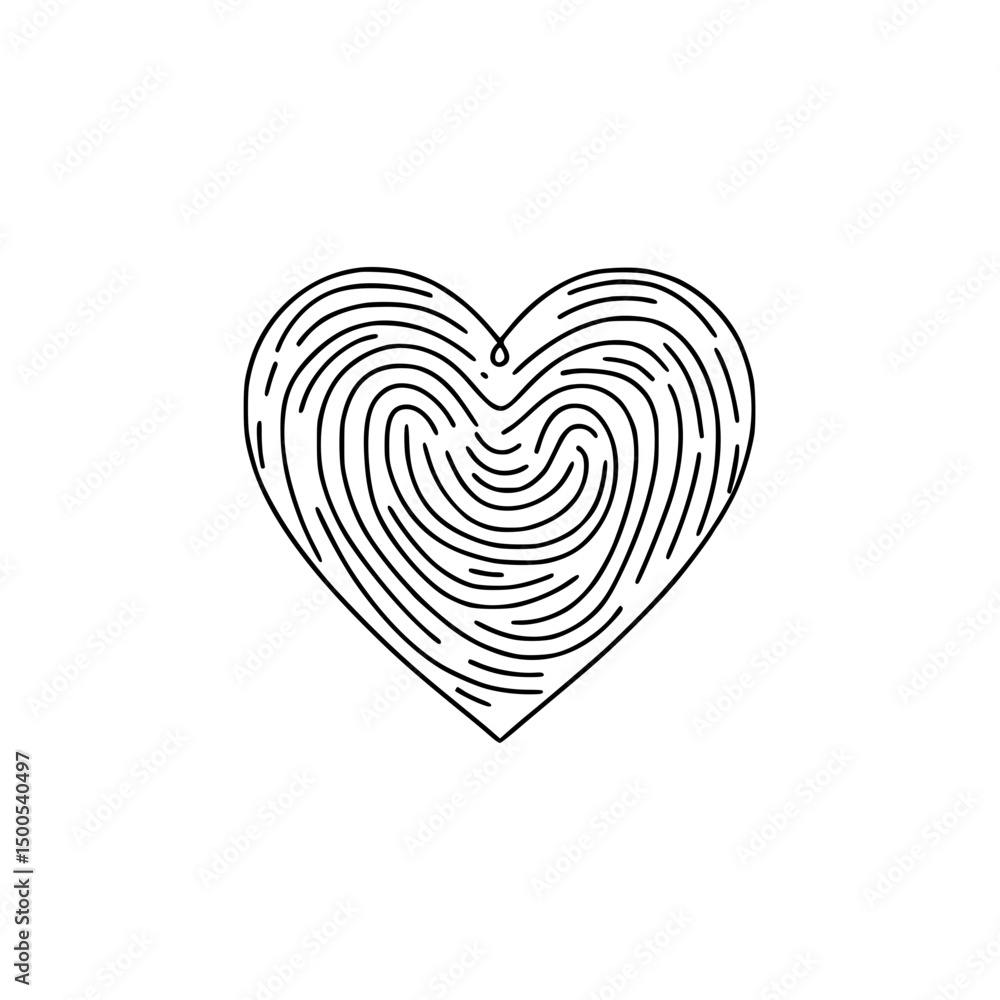 Aufkleber Heart shape design made from fingerprints with single line outline in vector style