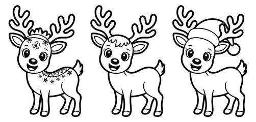 Three Adorable Reindeer Coloring Page Christmas Design