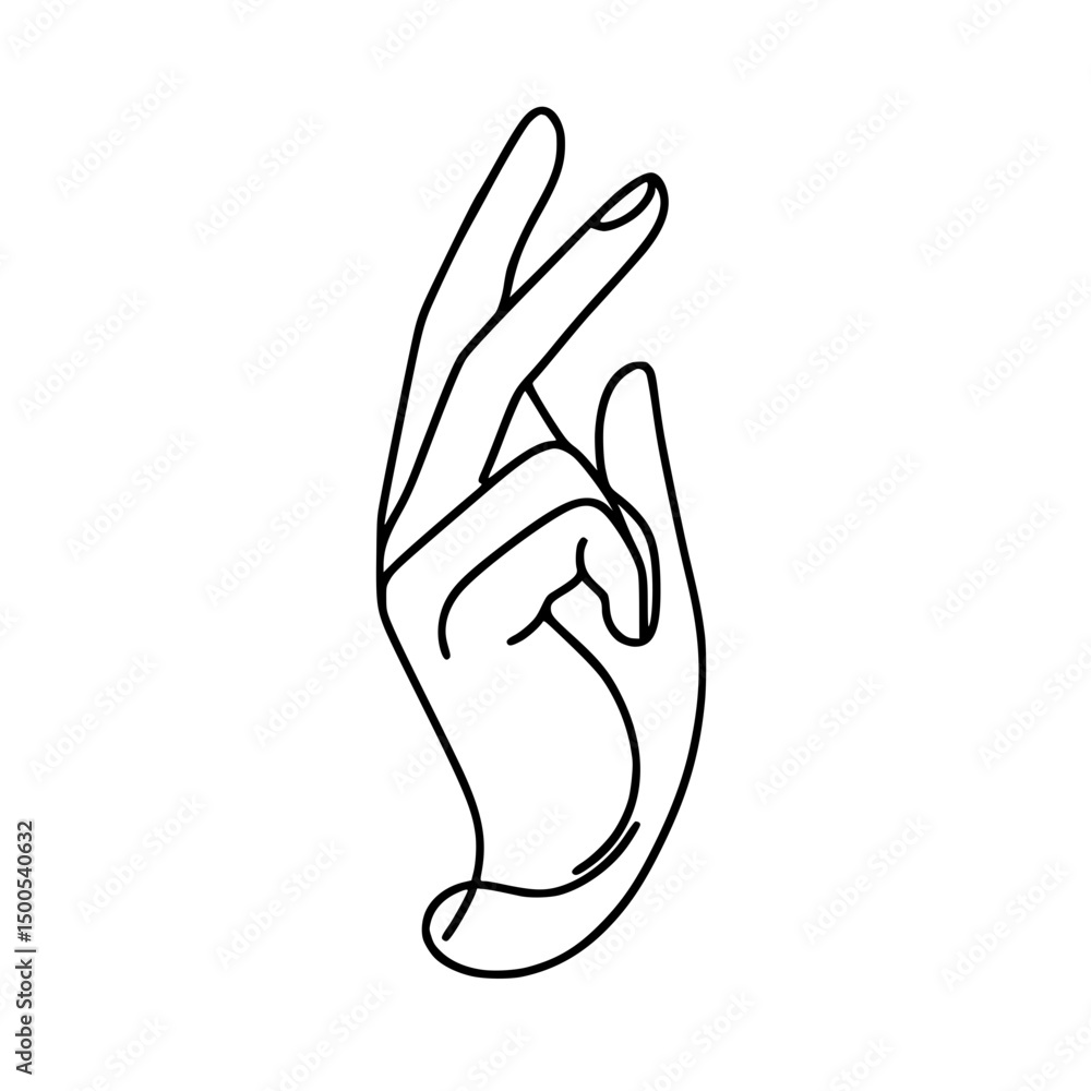Poster outline of a hand making a two finger gesture in a minimalist style, single line outline vector