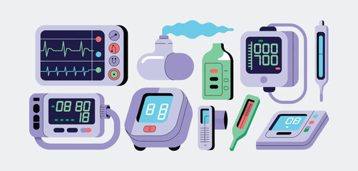 Medical Equipment and Devices Flat Lay Illustration