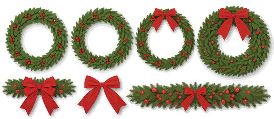 Christmas Wreath Collection with Red Bows and Berries