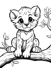 Obraz premium Cute baby cheetah on a tree branch.