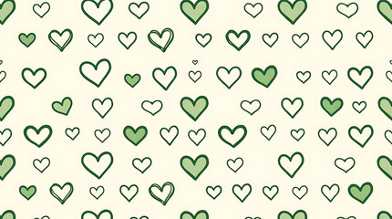 Heart Pattern with Green Outlines on Cream Background