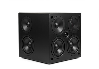 Fototapeta premium Close up view of a cube shaped audio speaker with multiple drivers visible