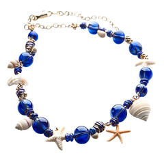 Nautical Anklet with Deep Blue Glass Beads Isolated on Transparent Background