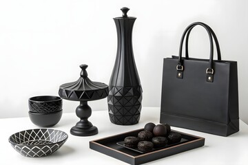 Minimalist Contrast: Black Objects on White