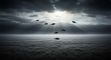 Obraz premium Fish Silhouette Flying Over Field