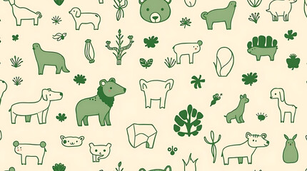 Animal and Plant Doodles Pattern