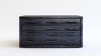 Fototapeta premium Sleek modern industrial metal tool chest, dark grey finish, multiple storage drawers, realistic lighting, high-detail product shot