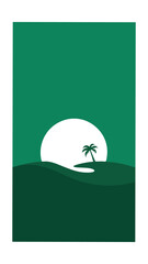 Minimalist Landscape with White Sun and Green Background