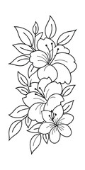 Vertical Line Drawing of Stylized Flowers and Leaves