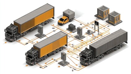Obraz premium AI logistics platform calculating the best truck delivery routes to minimize fuel usage and costs.