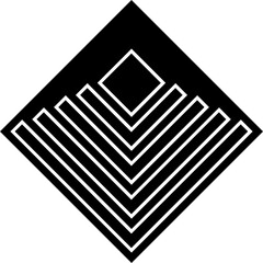 Black, concentric squares op art design vector logo, symbol or icon