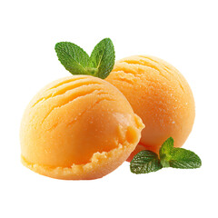 Refreshing mango sorbet with mint leaves.