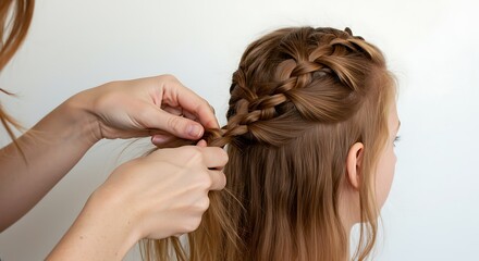 Naklejka premium child's hair being braided white background 