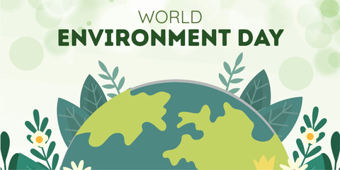 world environment day poster. green plant and globe. abstract vector illustration design, world environment day poster. green plant and globe. 