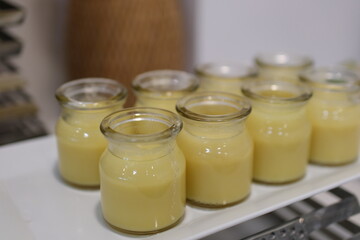 Creamy Mango Sago Dessert, is a sweet dessert from Hong Kong. Made by puree mango, sago pearl, and Coconut milk with toping sliced mango. Served on jar and served cold. High quality