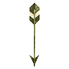 Bold Arrow with Geometric Symmetry in Olive Green Isolated on Transparent Background