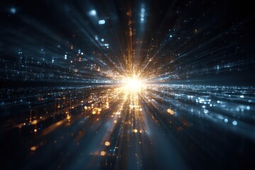 Obraz premium Bright light pulses create a digital representation of interconnected data grids in technology.