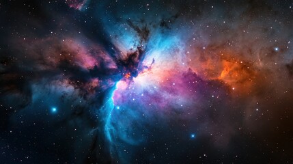 Fototapeta premium Cosmic dust and gas clouds creating a breathtaking nebula in vibrant blue, purple, and orange hues, illuminating the vastness of deep space
