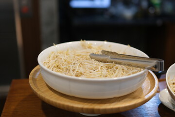 ingredients, vietnam pho bo soup Young green bean sprouts closeup view. Healthy fresh vegetarian food. High quality photo