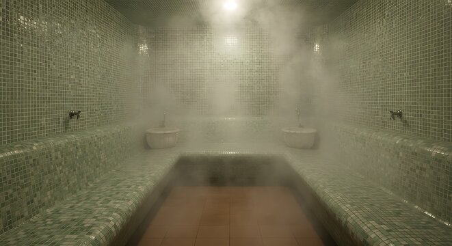Classic steam bath room or sauna room in the spa