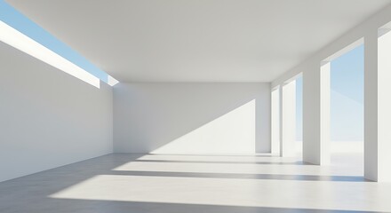 Fototapeta premium Empty room, Minimalistic Architecture. White Building exterior on a sunny day