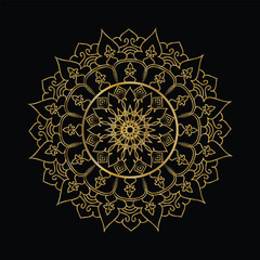Detailed Golden Mandala Design on Black Background Intricate Circular Floral Pattern Art