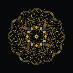 Elegant Golden Mandala Design on a Black Background Intricate Circular Pattern Illustration