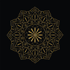 Intricate Golden Mandala Design on Black Background Elegant Floral and Geometric Art