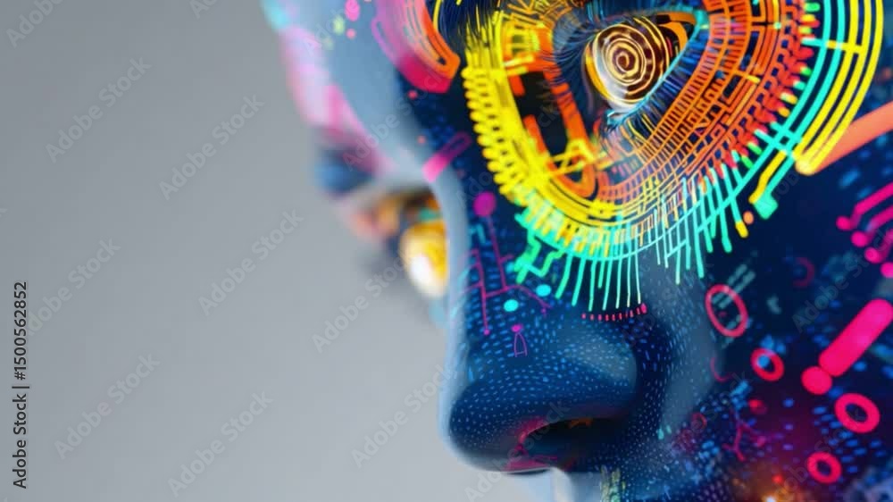 Aufkleber futuristic digital human face with colorful circuit patterns and abstract designs representing techn