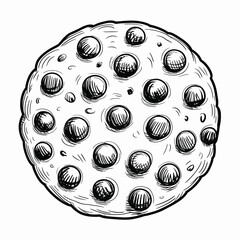 Hand Drawn Chocolate Chip Cookie Illustration in Black and White Style