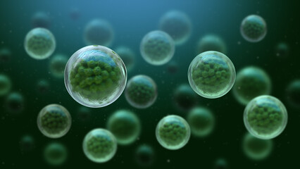 Microscope of cell, Embryonic stem cells, Life and biology concept, 3D rendering