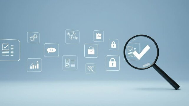 Magnifying Glass Examining Compliance and Security Icons