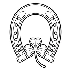 Horseshoe and Shamrock Outline Illustration for St Patricks Day Celebration