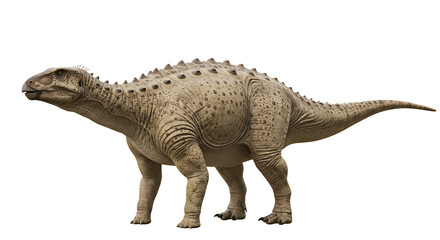 Naklejka premium Armored dinosaur with conical spikes and spotted skin walking forward